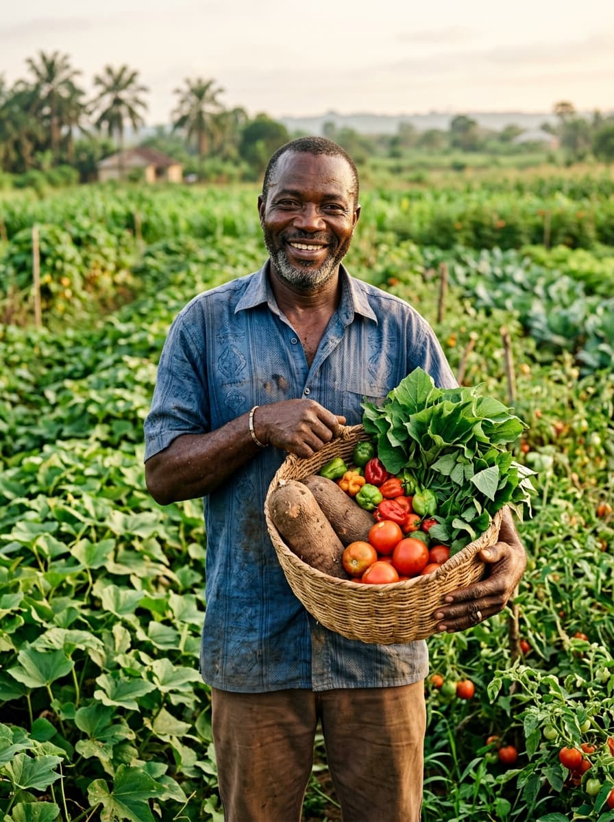 Nigerian farmer with fresh harvest
